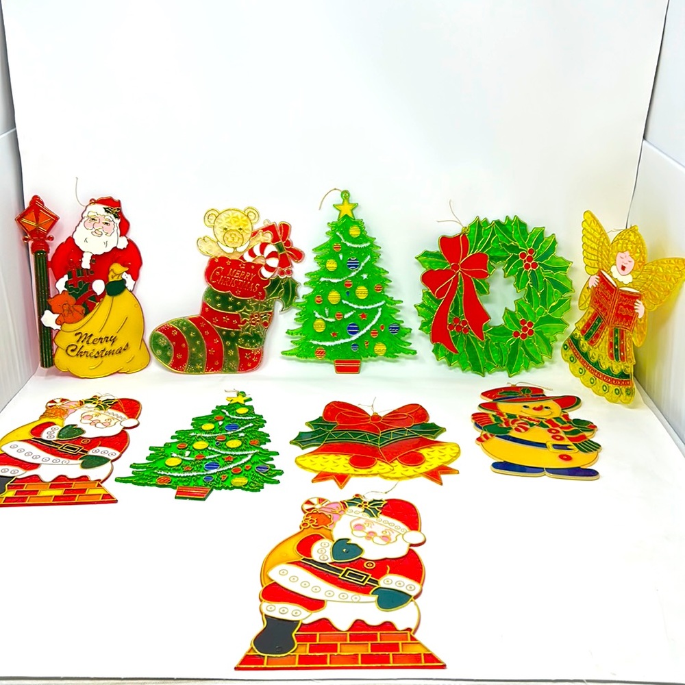 10 Plastic‎ Christmas Decorations Sun Catcher Winter Decor Vintage